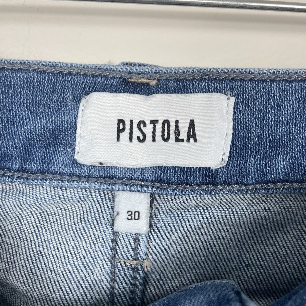 Pistola Lennon High Rise Crop Boot Jean Size 30 Blue Light Distressed Stretch - Picture 3 of 15
